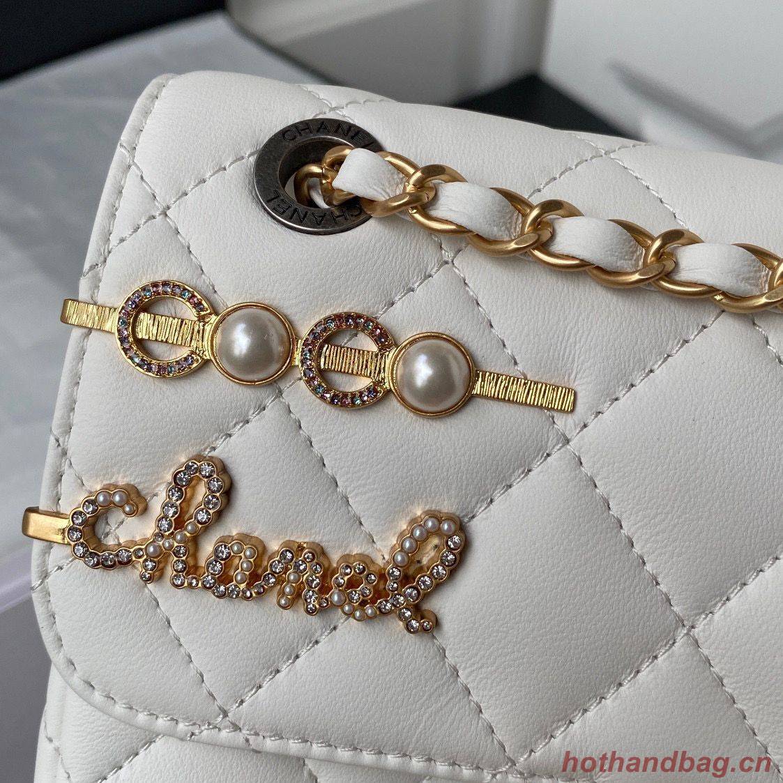 Chanel Original Leather Pearl Hairpin Badge Bag AS2979 White Chanel Original Leather Pearl Hairpin Badge Bag AS2979 White