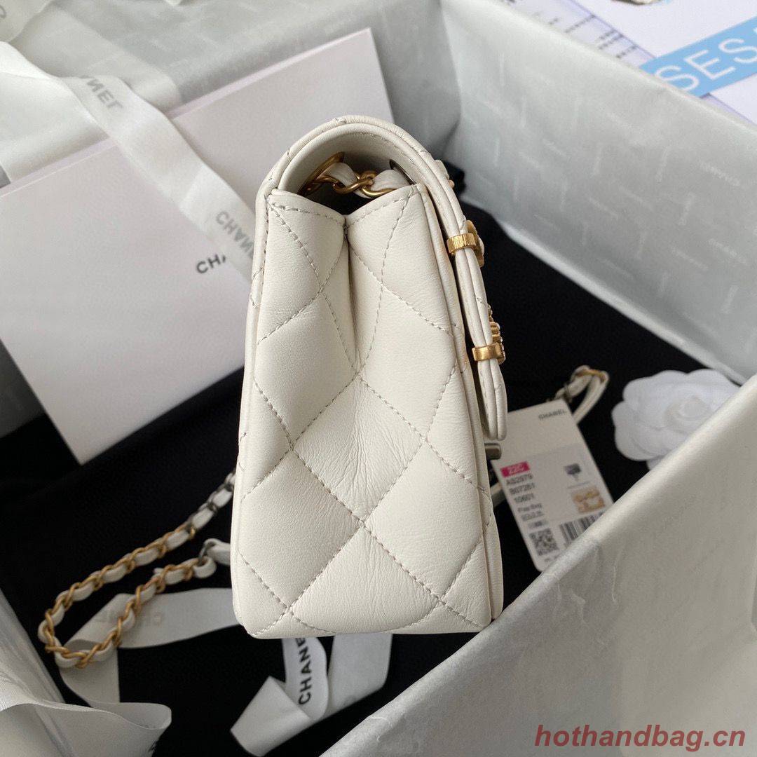 Chanel Original Leather Pearl Hairpin Badge Bag AS2979 White Chanel Original Leather Pearl Hairpin Badge Bag AS2979 White