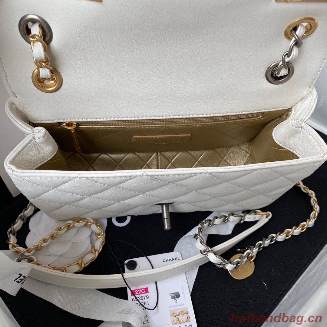 Chanel Original Leather Pearl Hairpin Badge Bag AS2979 White Chanel Original Leather Pearl Hairpin Badge Bag AS2979 White