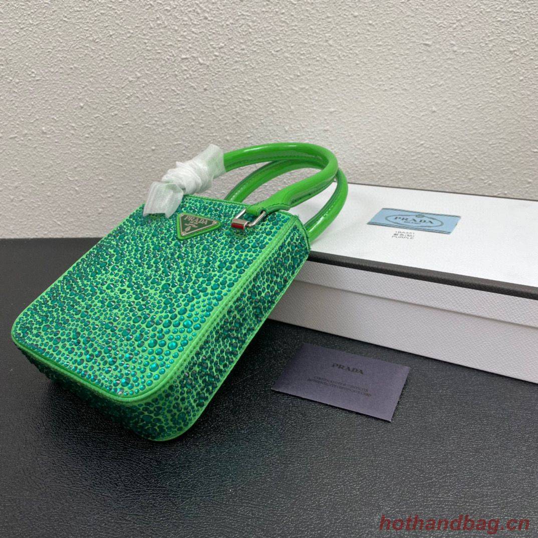 Prada leather small-bag with artificial crystals tote 1BC331 Green Prada leather small-bag with artificial crystals tote 1BC331 Green