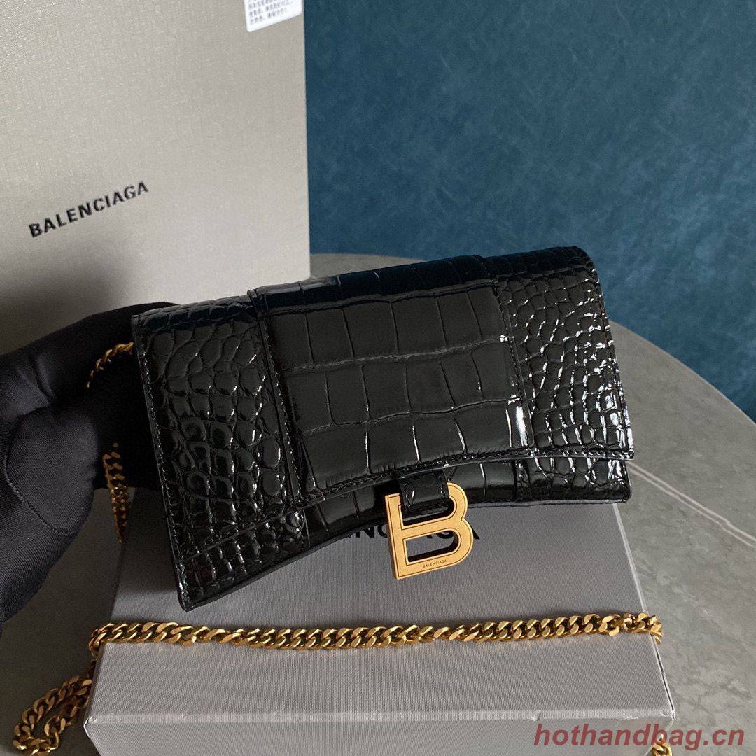 Balenciaga HOURGLASS Wallet With Chain Crocodile Embossed 656050 Black Balenciaga HOURGLASS Wallet With Chain Crocodile Embossed 656050 Black