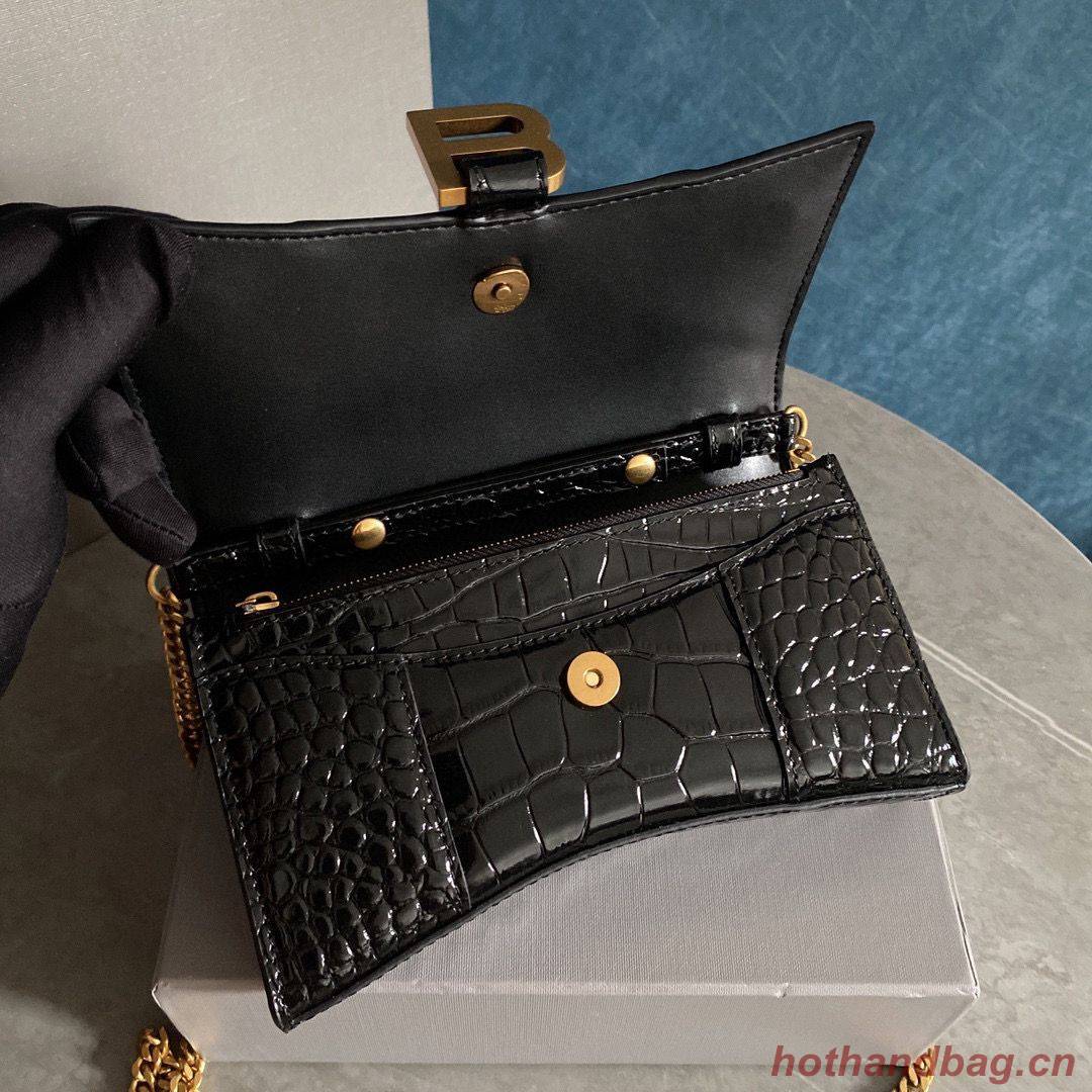 Balenciaga HOURGLASS Wallet With Chain Crocodile Embossed 656050 Black Balenciaga HOURGLASS Wallet With Chain Crocodile Embossed 656050 Black