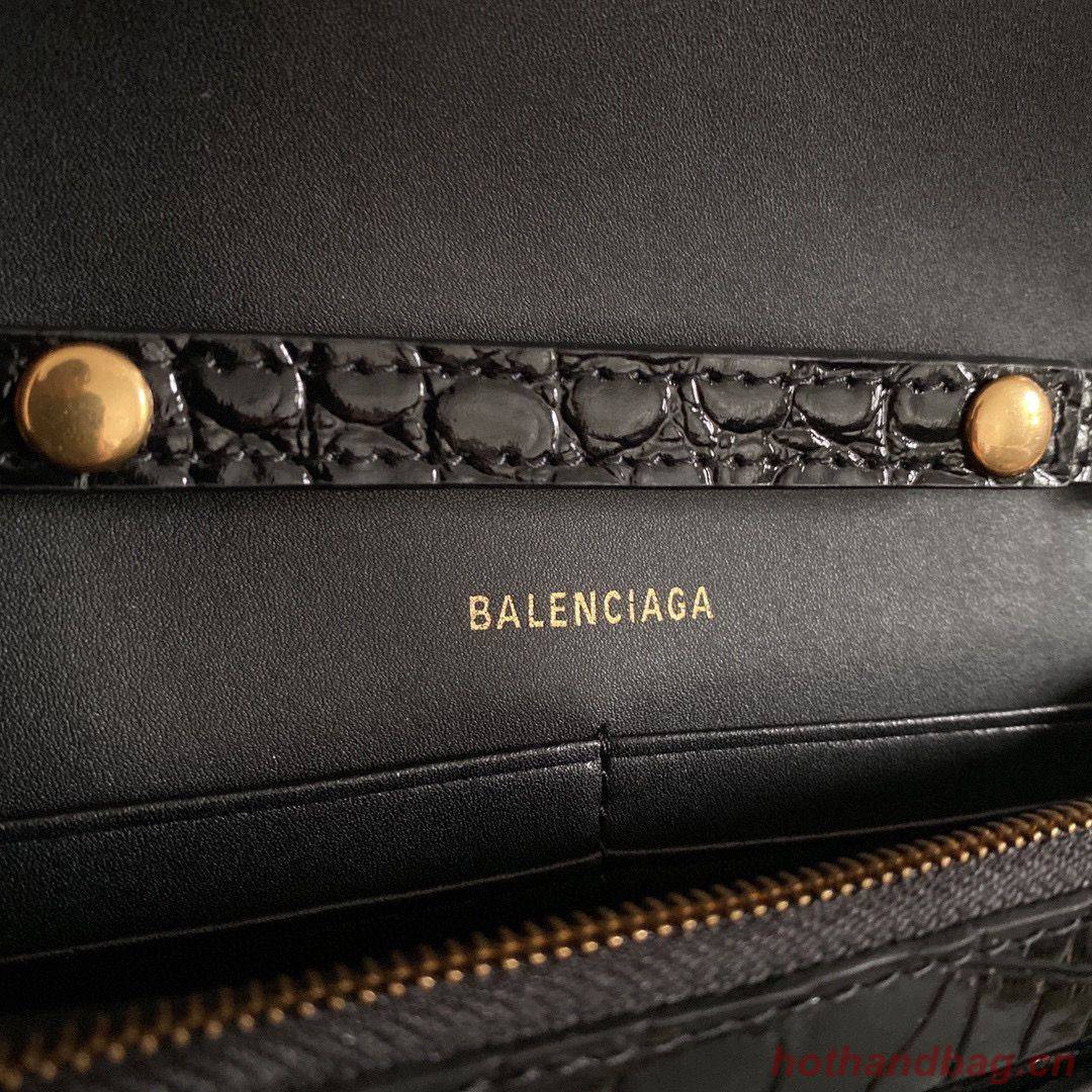 Balenciaga HOURGLASS Wallet With Chain Crocodile Embossed 656050 Black Balenciaga HOURGLASS Wallet With Chain Crocodile Embossed 656050 Black