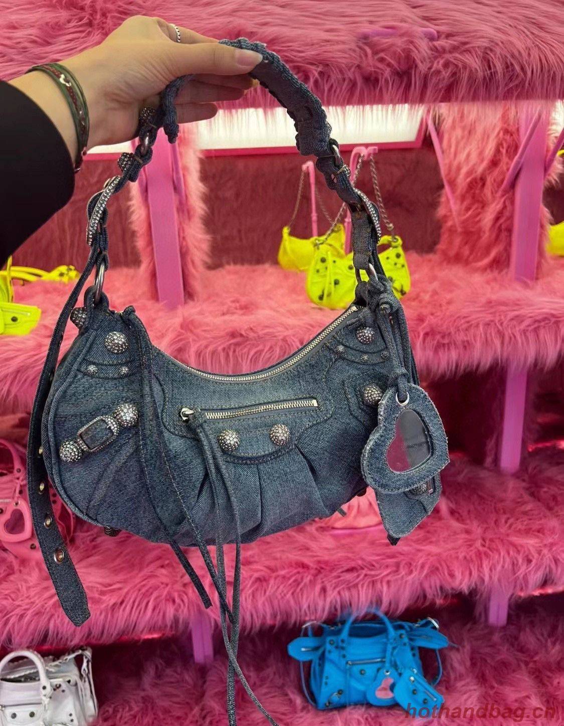 Balenciaga WOMENS LE CAGOLE MEDIUM SHOULDER BAG 27541 Denim Balenciaga WOMENS LE CAGOLE MEDIUM SHOULDER BAG 27541 Denim