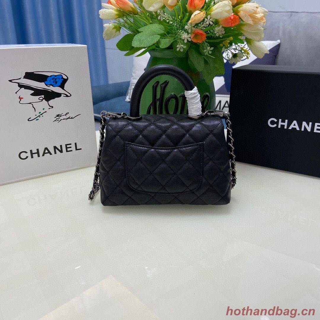Chanel coco mini flap bag with top handle AS2215 black&Silver-Tone Metal Chanel coco mini flap bag with top handle AS2215 black&Silver-Tone Metal