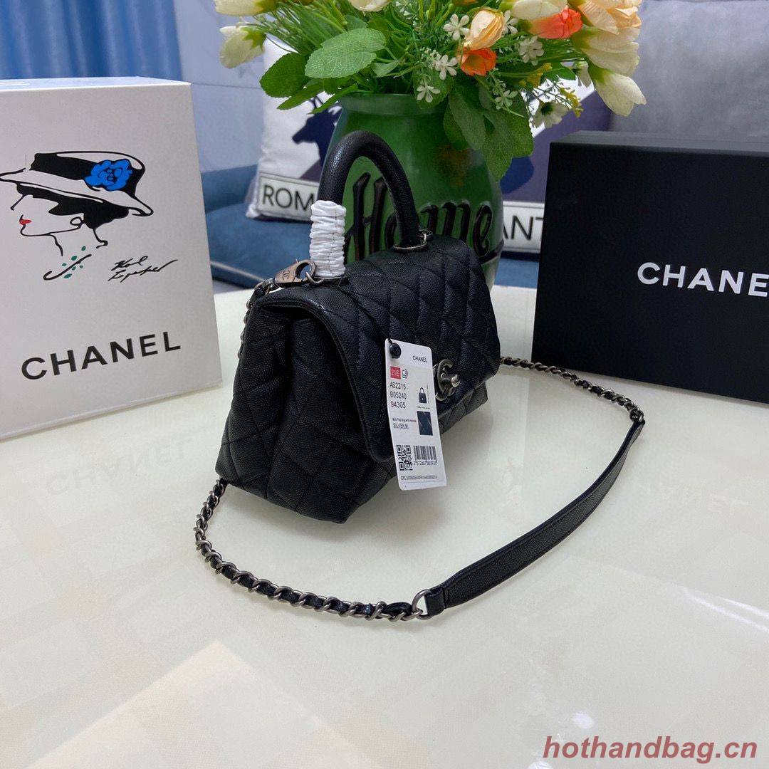 Chanel coco mini flap bag with top handle AS2215 black&Silver-Tone Metal Chanel coco mini flap bag with top handle AS2215 black&Silver-Tone Metal