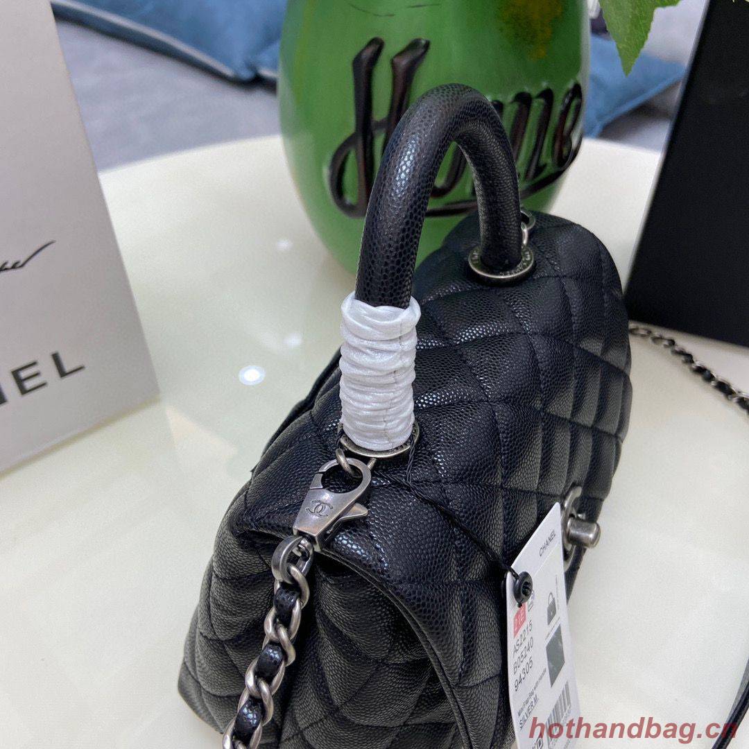 Chanel coco mini flap bag with top handle AS2215 black&Silver-Tone Metal Chanel coco mini flap bag with top handle AS2215 black&Silver-Tone Metal