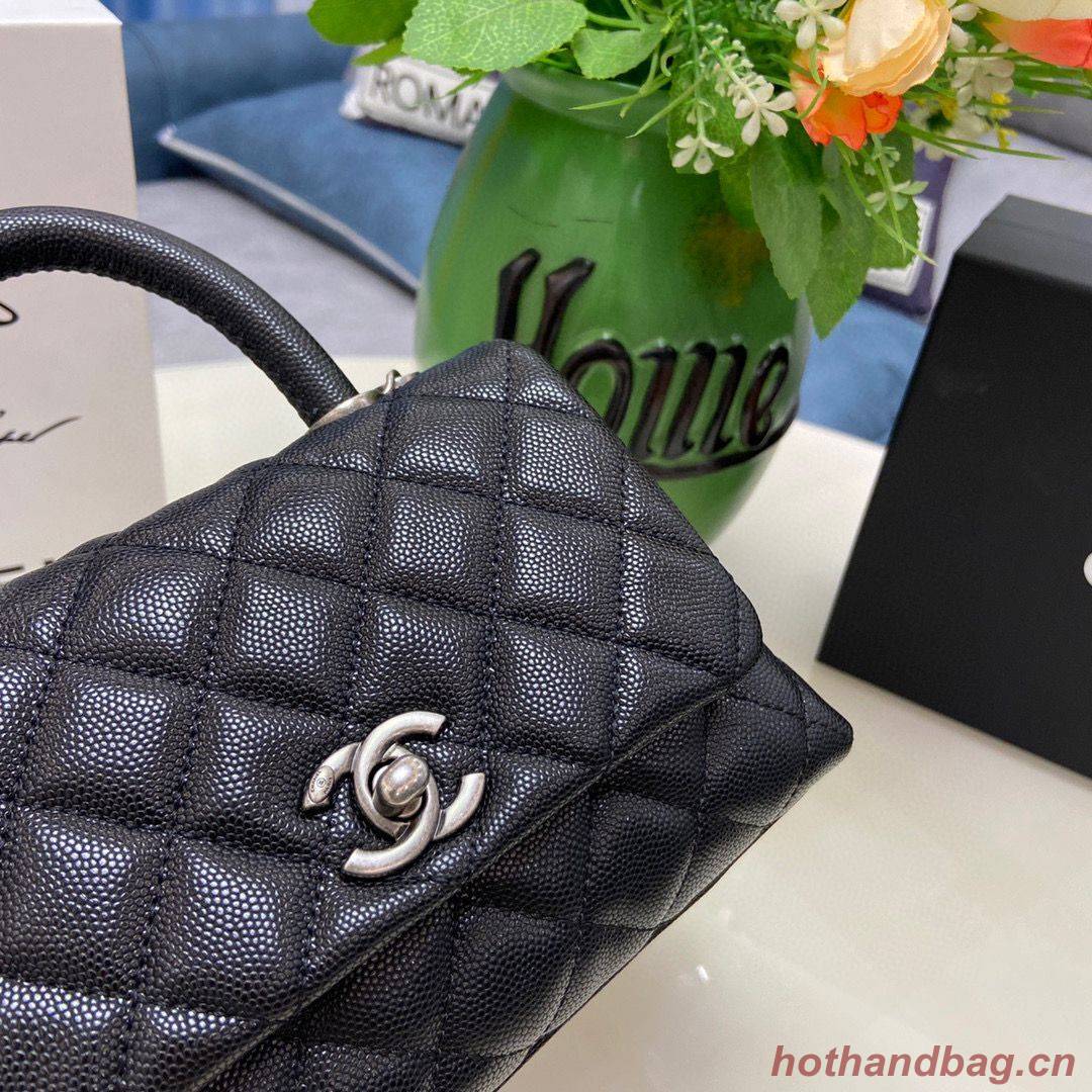 Chanel coco mini flap bag with top handle AS2215 black&Silver-Tone Metal Chanel coco mini flap bag with top handle AS2215 black&Silver-Tone Metal