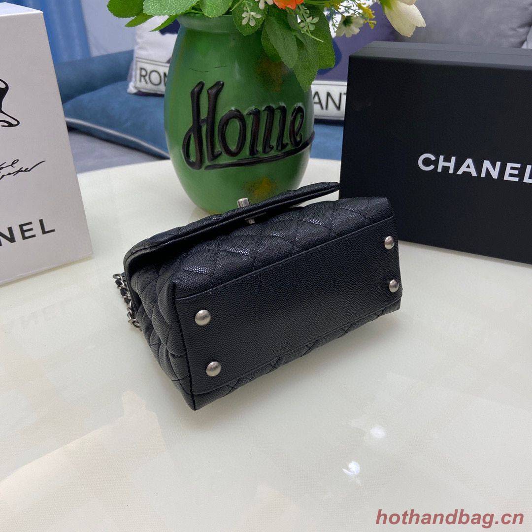 Chanel coco mini flap bag with top handle AS2215 black&Silver-Tone Metal Chanel coco mini flap bag with top handle AS2215 black&Silver-Tone Metal