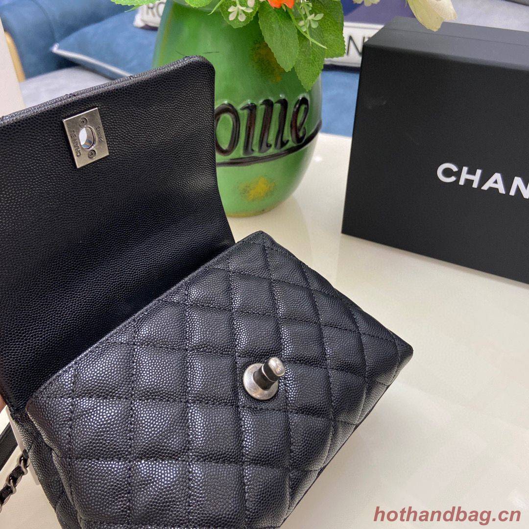Chanel coco mini flap bag with top handle AS2215 black&Silver-Tone Metal Chanel coco mini flap bag with top handle AS2215 black&Silver-Tone Metal