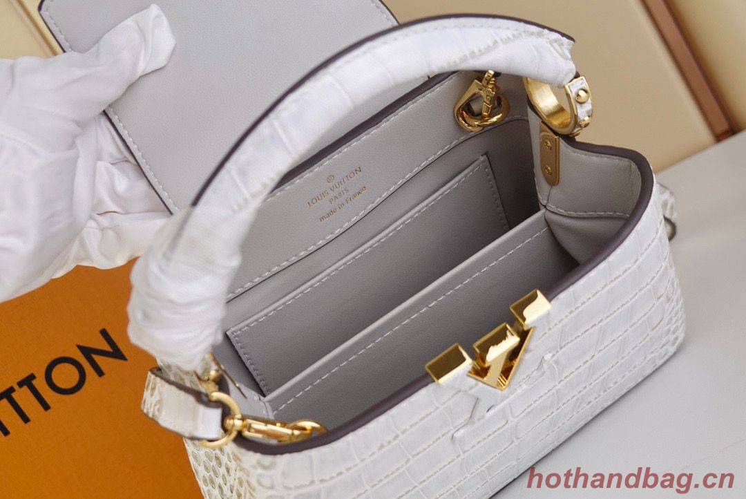 Louis Vuitton crocodile skin CAPUCINES MINI M48865 light gray Louis Vuitton crocodile skin CAPUCINES MINI M48865 light gray