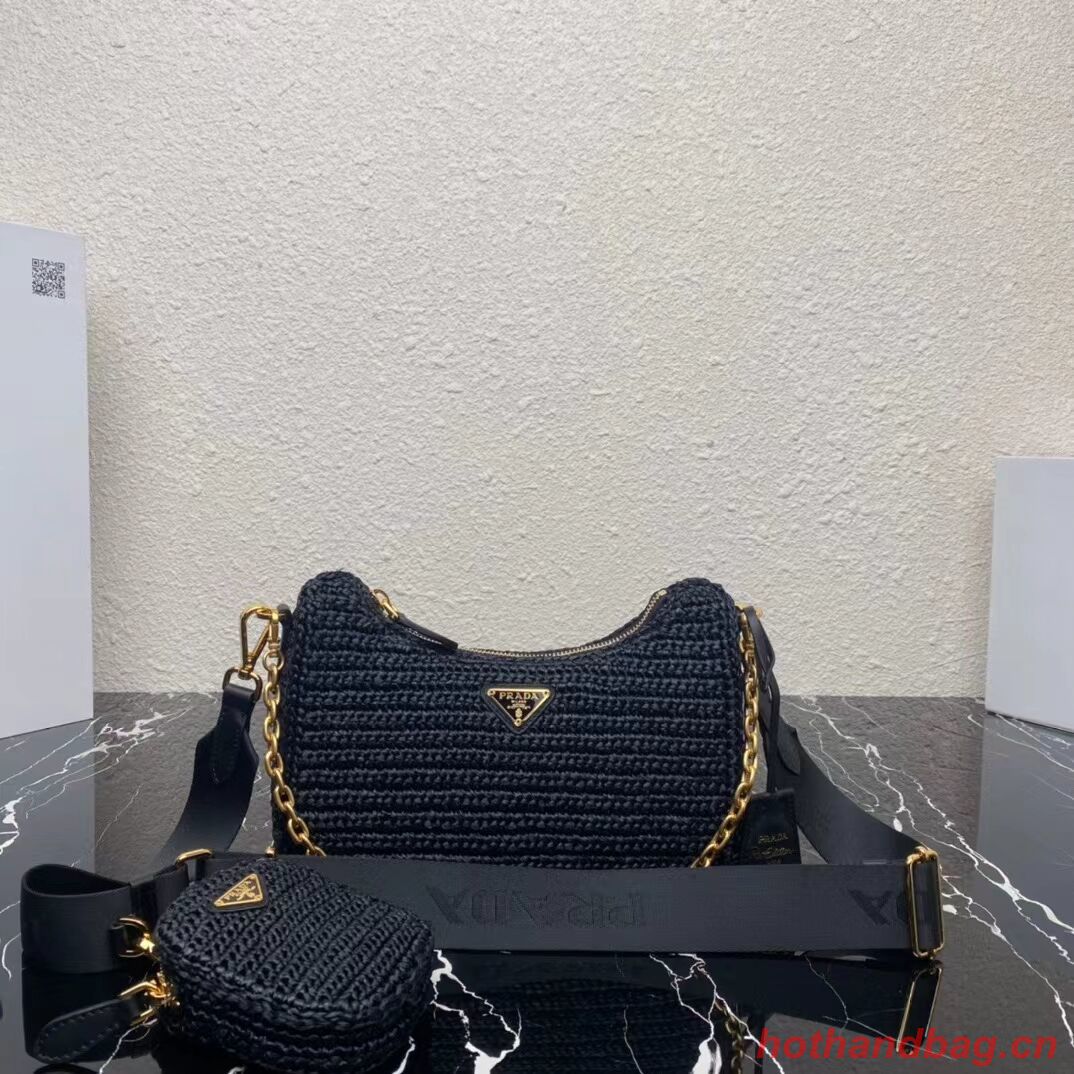 Prada Re-Edition 2005 raffia bag 1BH204 black Prada Re-Edition 2005 raffia bag 1BH204 black