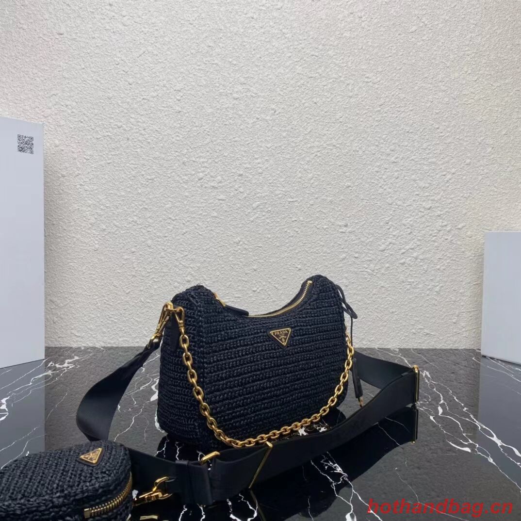 Prada Re-Edition 2005 raffia bag 1BH204 black Prada Re-Edition 2005 raffia bag 1BH204 black