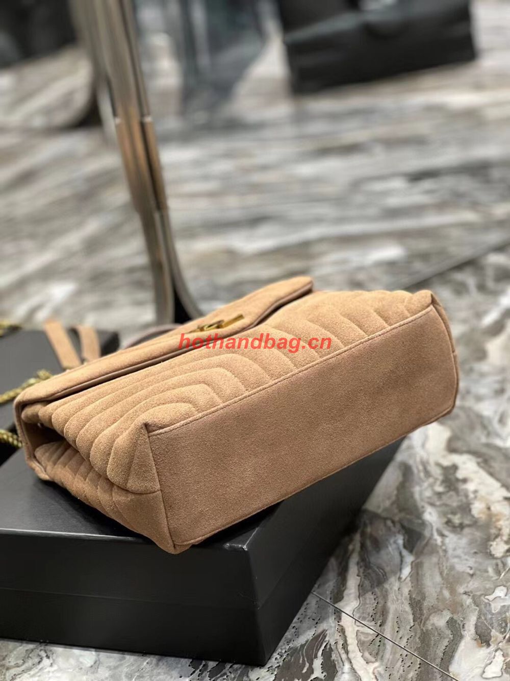 SAINT LAURENT LOULOU CHAIN BAG IN QUILTED Y SUEDE 487216 TAUPE SAINT LAURENT LOULOU CHAIN BAG IN QUILTED Y SUEDE 487216 TAUPE