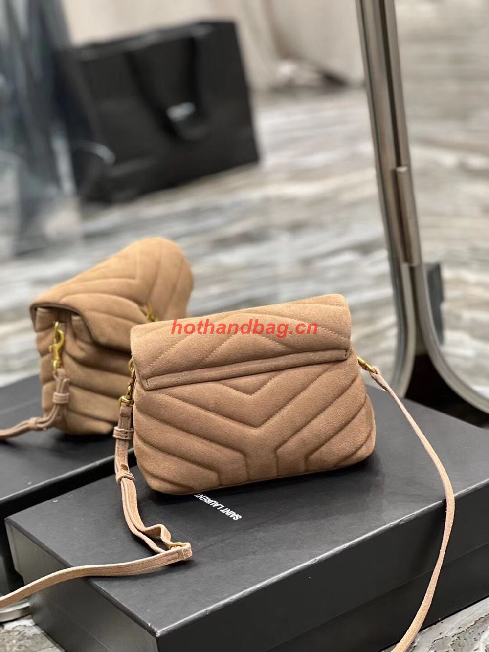 SAINT LAURENT LOULOU SMALL CHAIN BAG IN QUILTED Y SUEDE 4946991 TAUPE SAINT LAURENT LOULOU SMALL CHAIN BAG IN QUILTED Y SUEDE 4946991 TAUPE