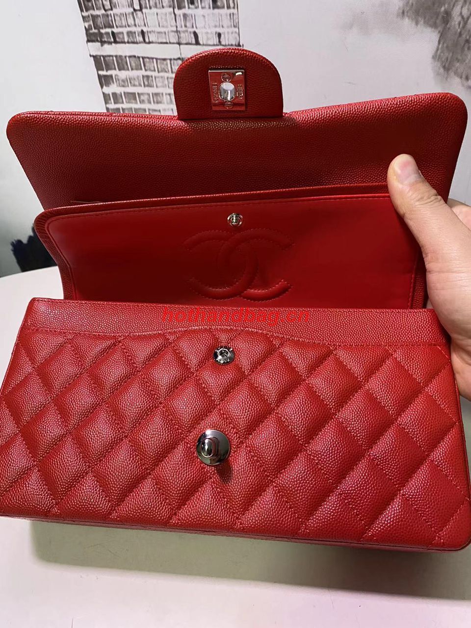 Chanel Flap Shoulder Bag Original Caviar leather A1112 Red Chanel Flap Shoulder Bag Original Caviar leather A1112 Red
