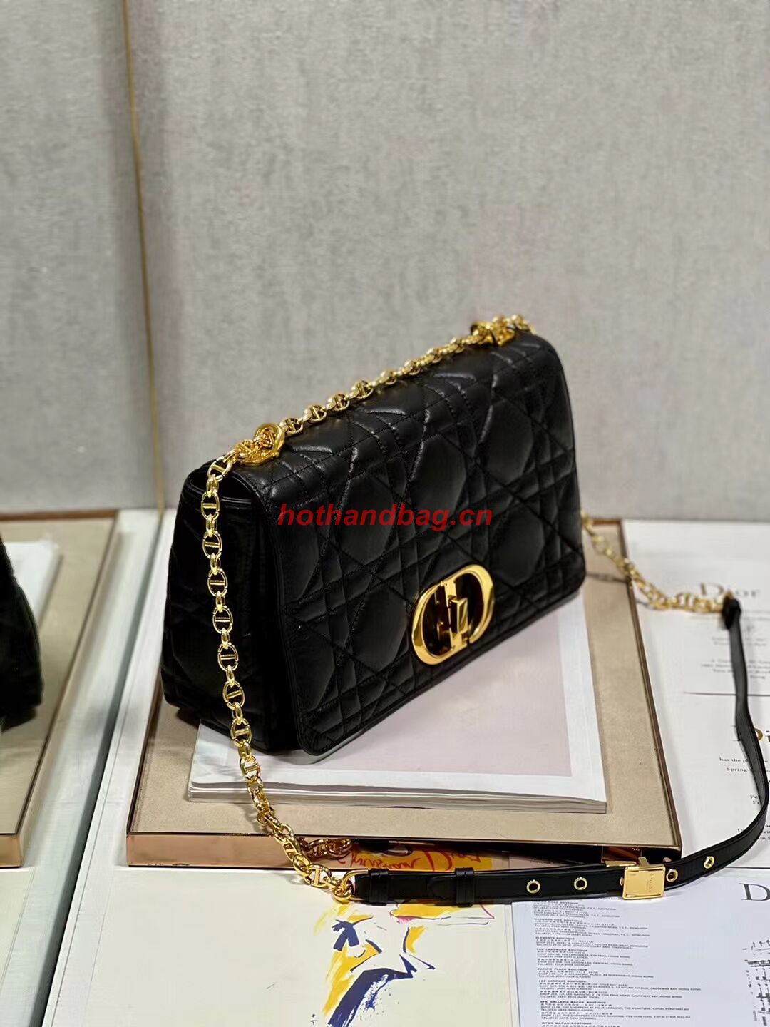LARGE DIOR CARO BAG Supple Cannage Calfskin C3155 black&gold LARGE DIOR CARO BAG Supple Cannage Calfskin C3155 black&gold