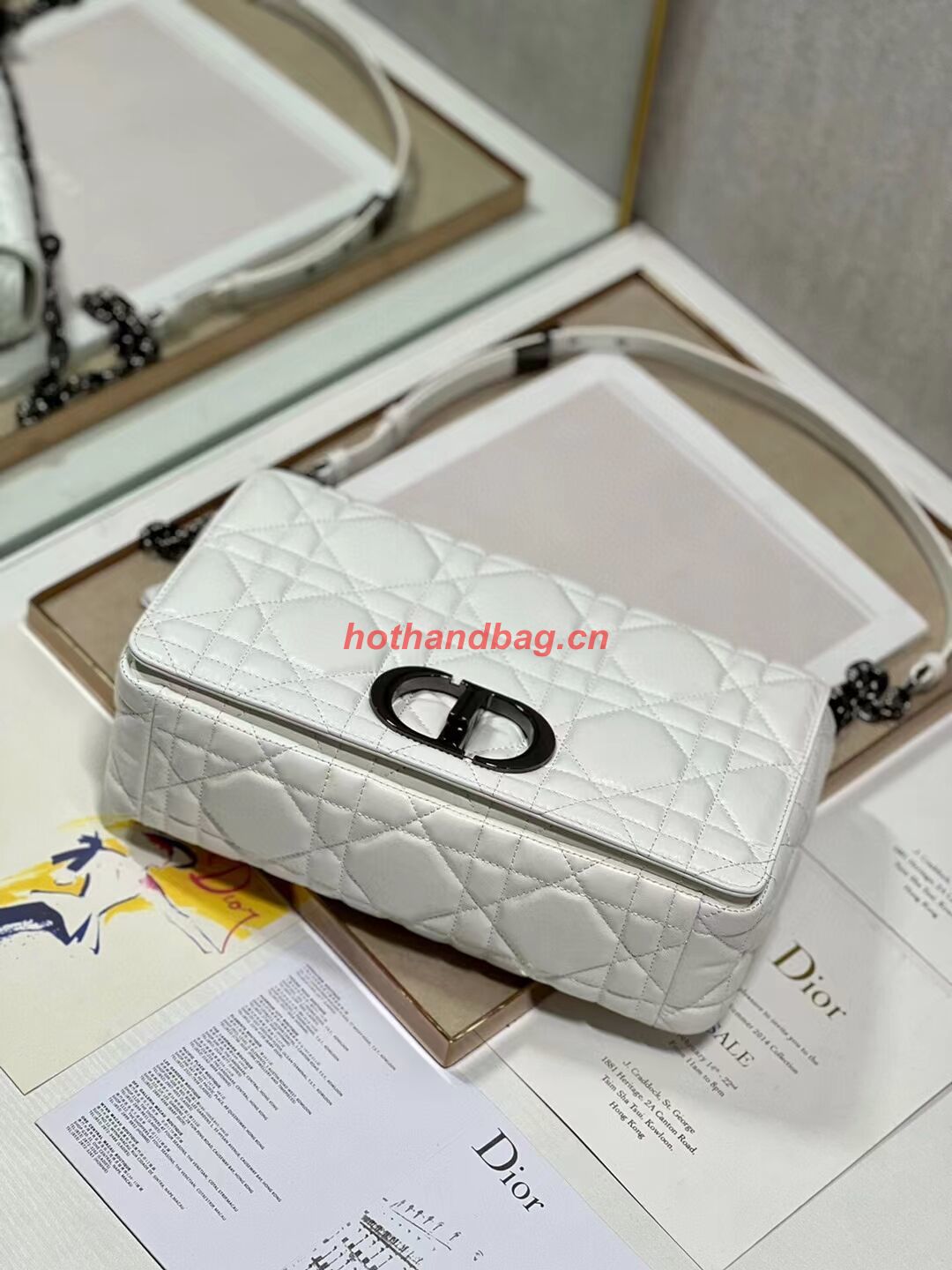 LARGE DIOR CARO BAG Supple Cannage Calfskin C3155 white&black LARGE DIOR CARO BAG Supple Cannage Calfskin C3155 white&black
