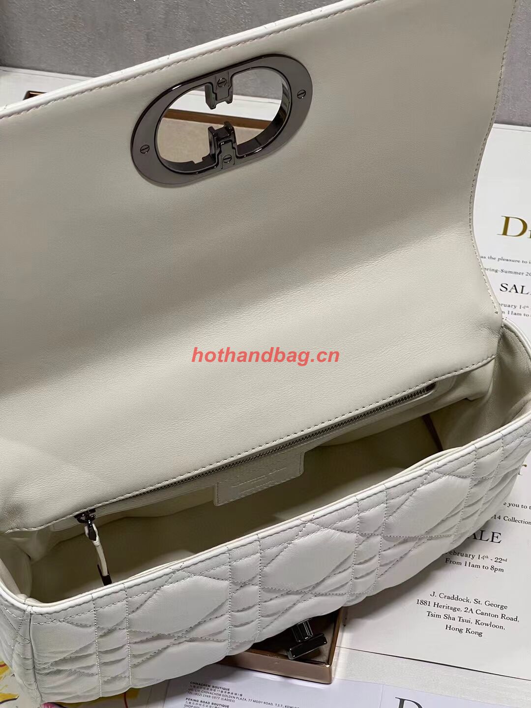 LARGE DIOR CARO BAG Supple Cannage Calfskin C3155 white&black LARGE DIOR CARO BAG Supple Cannage Calfskin C3155 white&black
