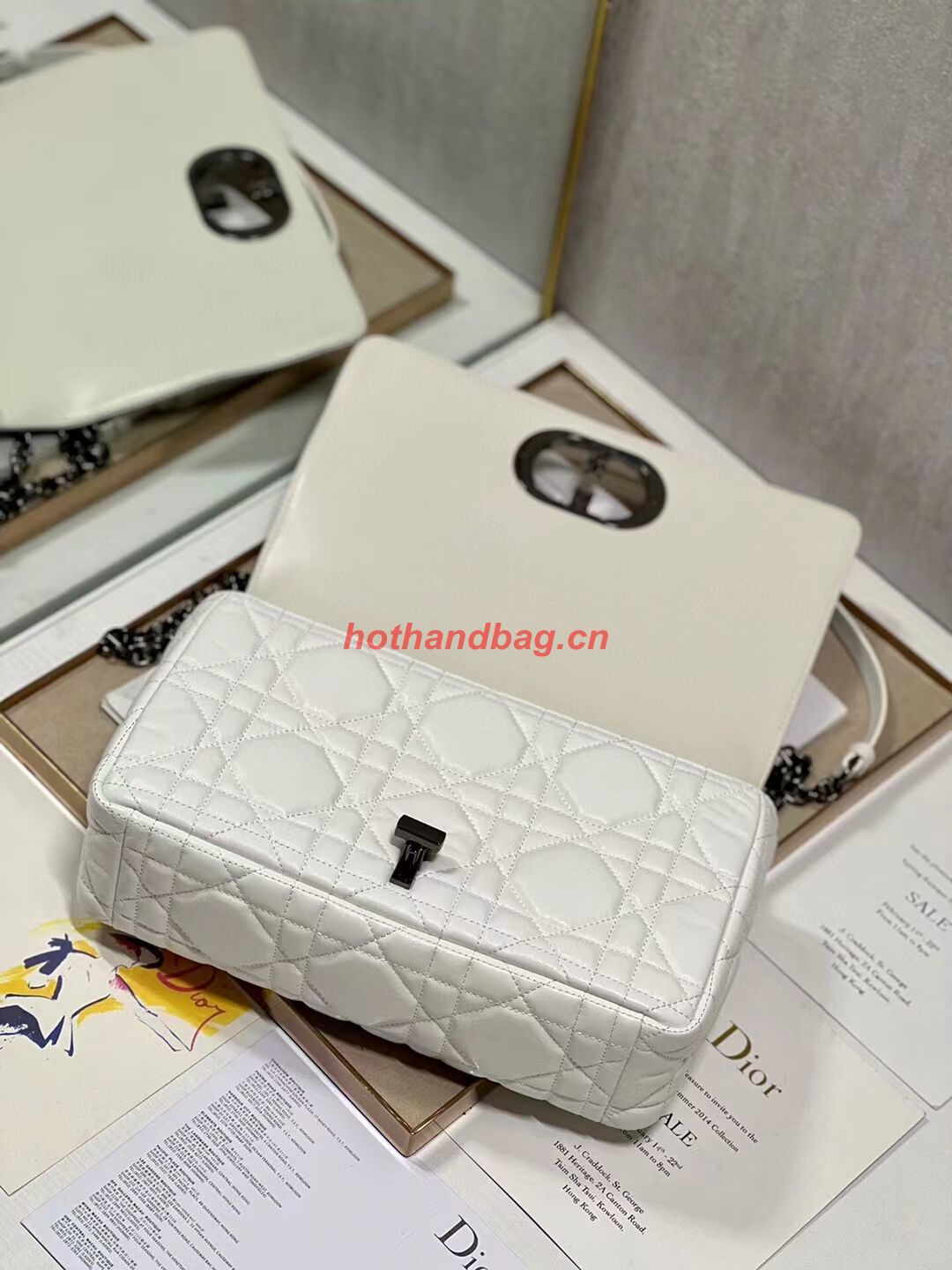 LARGE DIOR CARO BAG Supple Cannage Calfskin C3155 white&black LARGE DIOR CARO BAG Supple Cannage Calfskin C3155 white&black