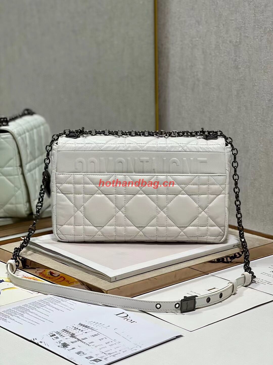 LARGE DIOR CARO BAG Supple Cannage Calfskin C3155 white&black LARGE DIOR CARO BAG Supple Cannage Calfskin C3155 white&black