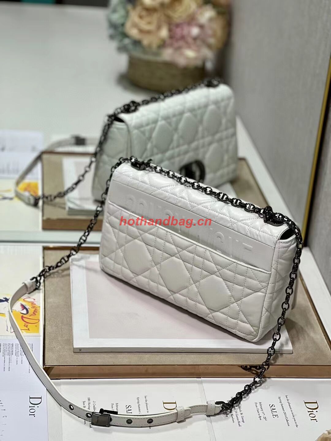 LARGE DIOR CARO BAG Supple Cannage Calfskin C3155 white&black LARGE DIOR CARO BAG Supple Cannage Calfskin C3155 white&black