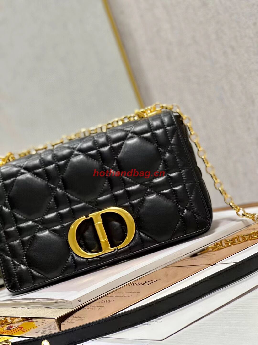 MEDIUM DIOR CARO BAG Supple Cannage Calfskin M9242U black&gold MEDIUM DIOR CARO BAG Supple Cannage Calfskin M9242U black&gold