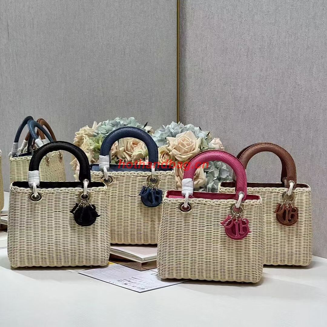 MEDIUM LADY DIOR BAG Natural Wicker and Black Lizard skin M0565 MEDIUM LADY DIOR BAG Natural Wicker and Black Lizard skin M0565