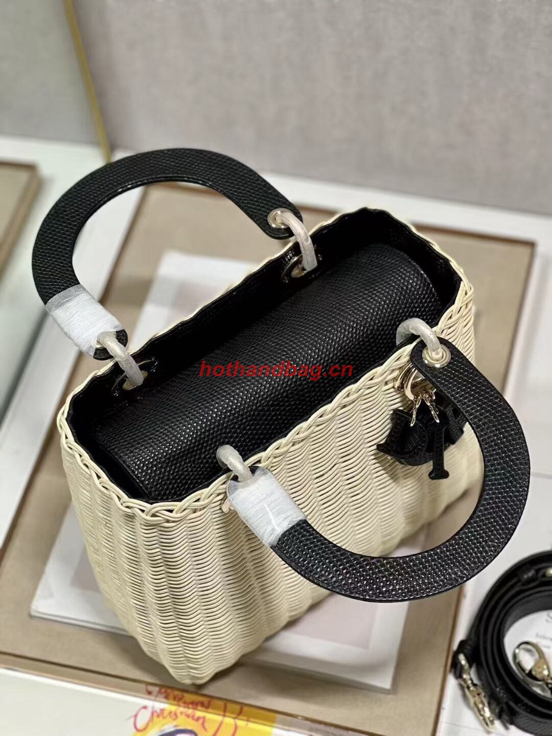MEDIUM LADY DIOR BAG Natural Wicker and Black Lizard skin M0565 MEDIUM LADY DIOR BAG Natural Wicker and Black Lizard skin M0565