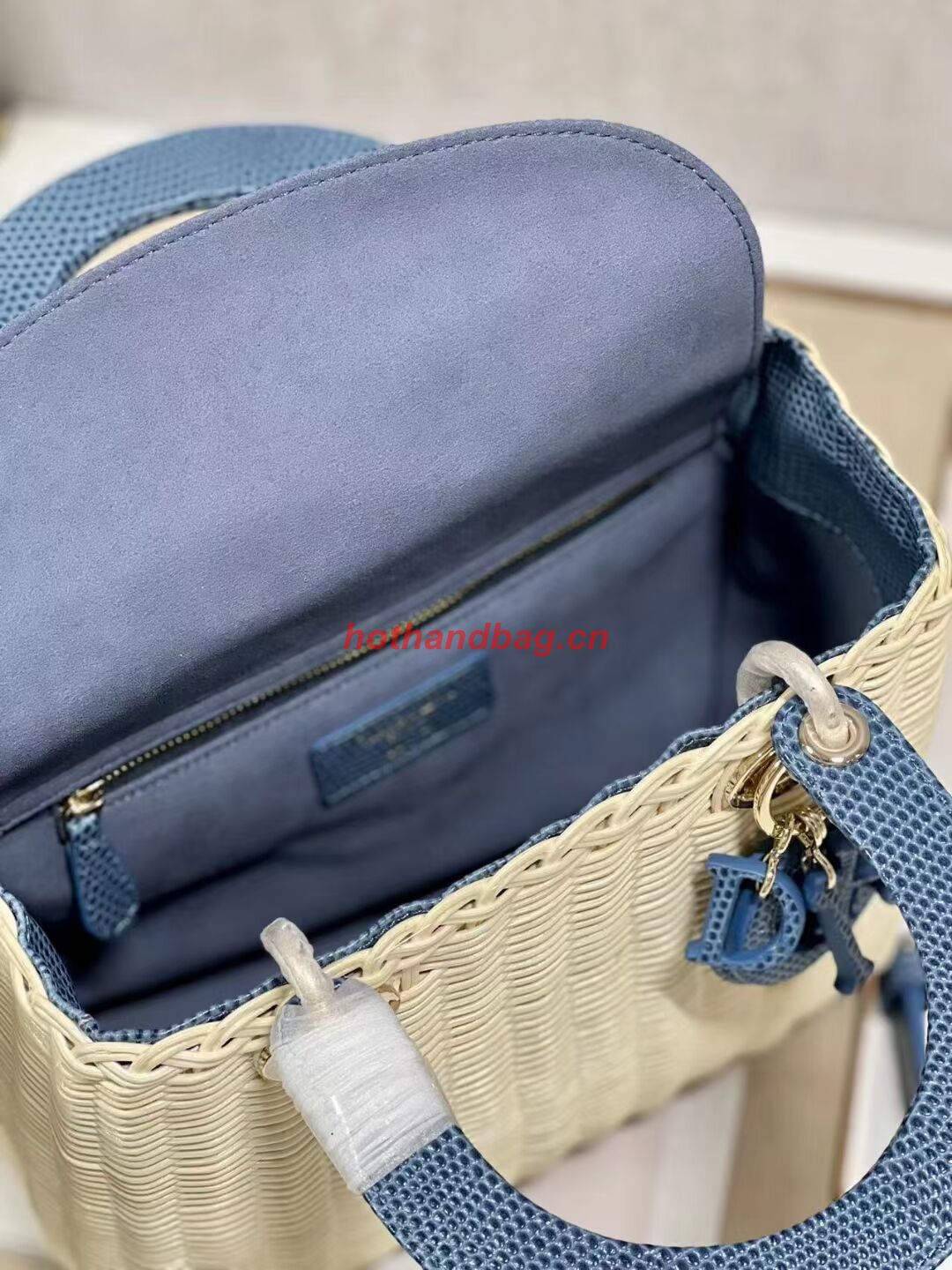 MEDIUM LADY DIOR BAG Natural Wicker and BlueLizard skin M0565 MEDIUM LADY DIOR BAG Natural Wicker and BlueLizard skin M0565
