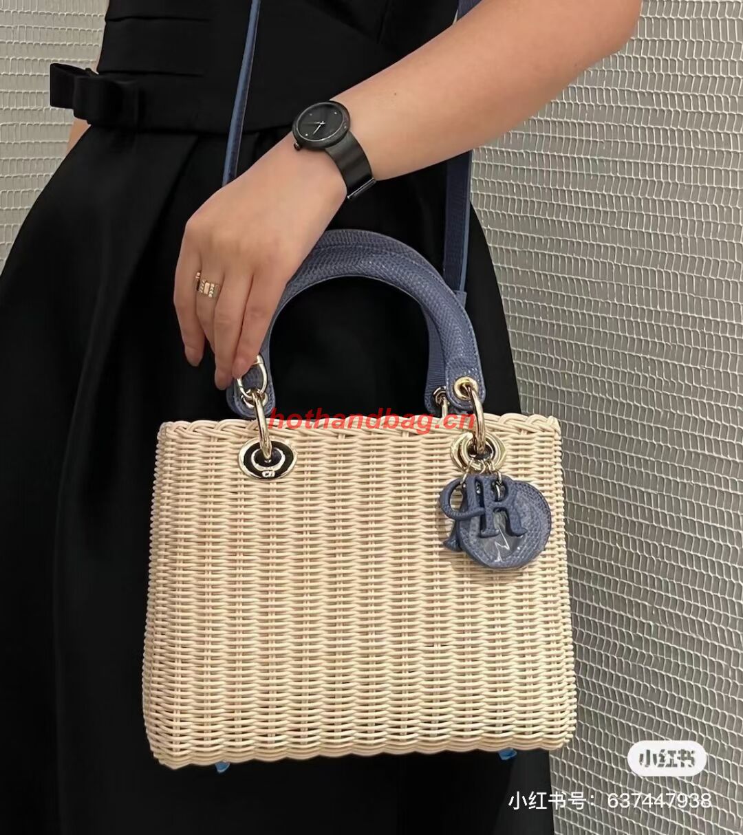 MEDIUM LADY DIOR BAG Natural Wicker and BlueLizard skin M0565 MEDIUM LADY DIOR BAG Natural Wicker and BlueLizard skin M0565