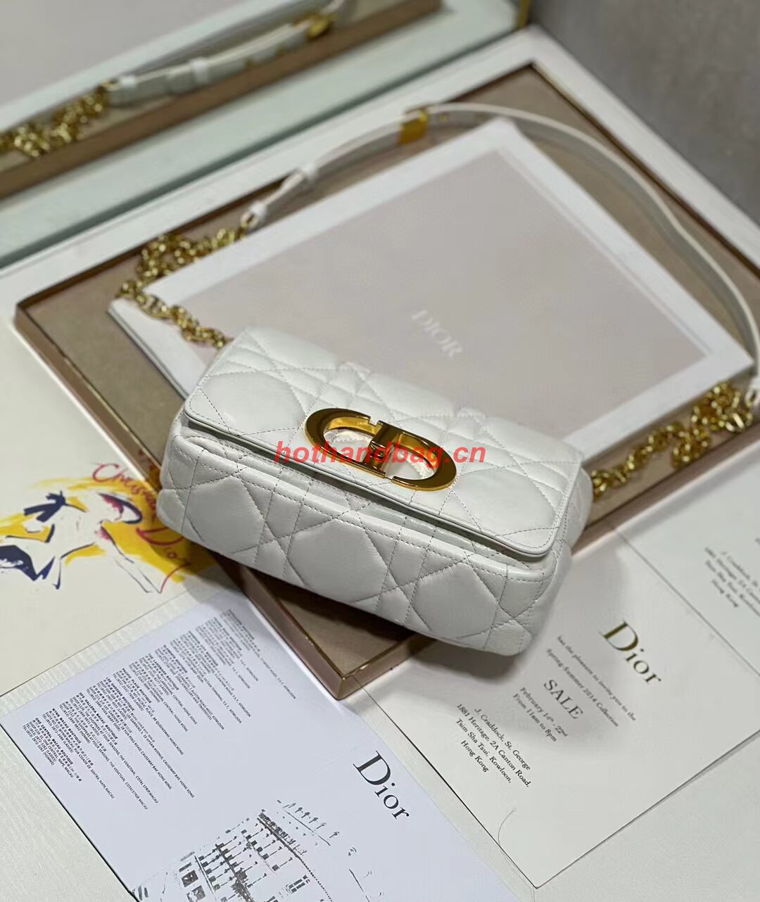 SMALL DIOR CARO BAG Supple Cannage Calfskin M9241U white&gold SMALL DIOR CARO BAG Supple Cannage Calfskin M9241U white&gold