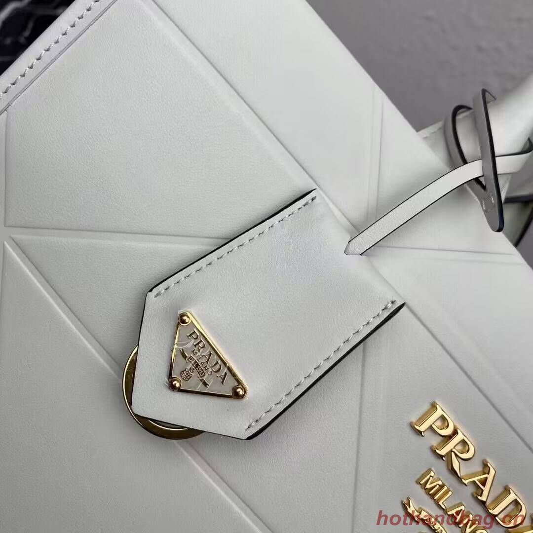 Medium leather Prada Symbole bag with topstitching 1BA378 white Medium leather Prada Symbole bag with topstitching 1BA378 white