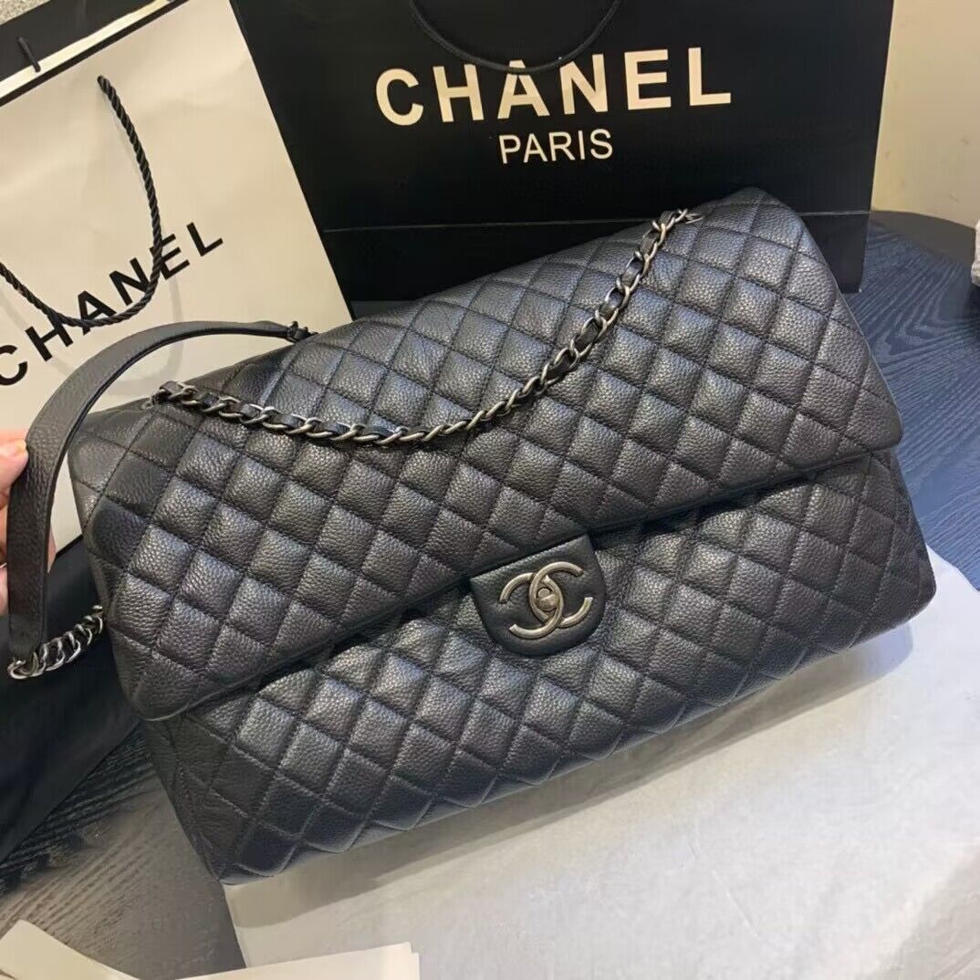 Chanel Large CF Flap Bag Original Leather A91169 Black & Silver Tone Chanel Large CF Flap Bag Original Leather A91169 Black & Silver Tone