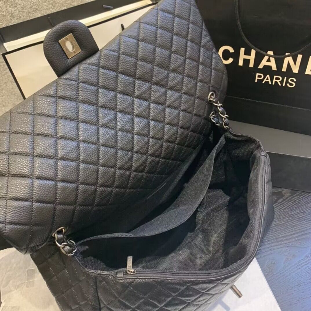 Chanel Large CF Flap Bag Original Leather A91169 Black & Silver Tone Chanel Large CF Flap Bag Original Leather A91169 Black & Silver Tone