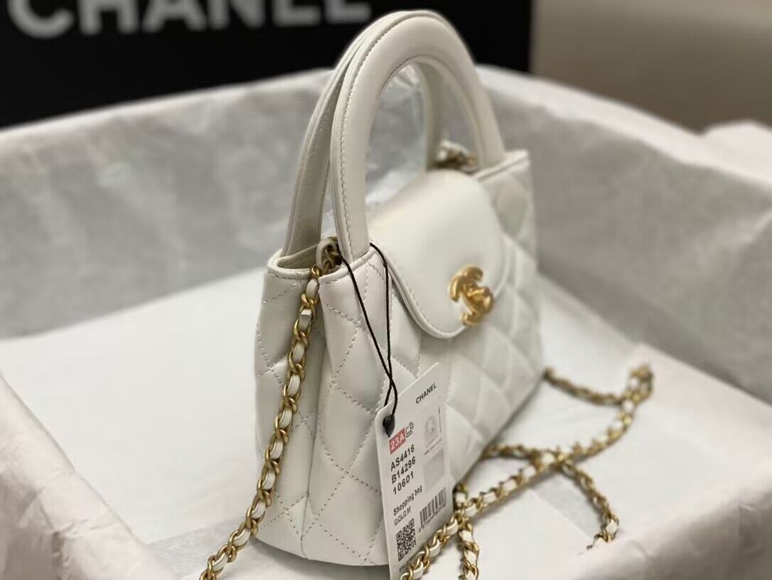 Chanel 23k Vintage Kelly Original Leather Top Handle Bag AS4416 White Chanel 23k Vintage Kelly Original Leather Top Handle Bag AS4416 White