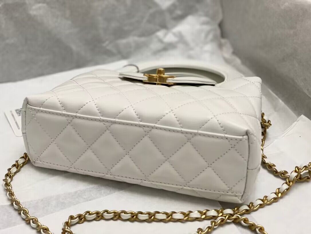Chanel 23k Vintage Kelly Original Leather Top Handle Bag AS4416 White Chanel 23k Vintage Kelly Original Leather Top Handle Bag AS4416 White