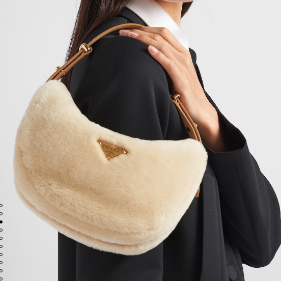 Prada Arque shearling and leather shoulder bag 1BC194 Ecru&Noisette Prada Arque shearling and leather shoulder bag 1BC194 Ecru&Noisette