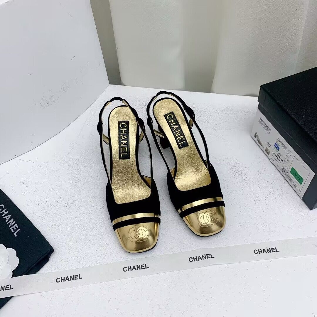 Chanel Shoes 35MM or 75MM Heels CH19032 Black&Gold Chanel Shoes 35MM or 75MM Heels CH19032 Black&Gold