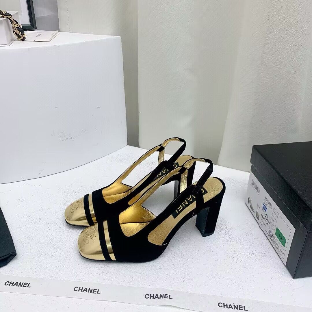 Chanel Shoes 35MM or 75MM Heels CH19032 Black&Gold Chanel Shoes 35MM or 75MM Heels CH19032 Black&Gold