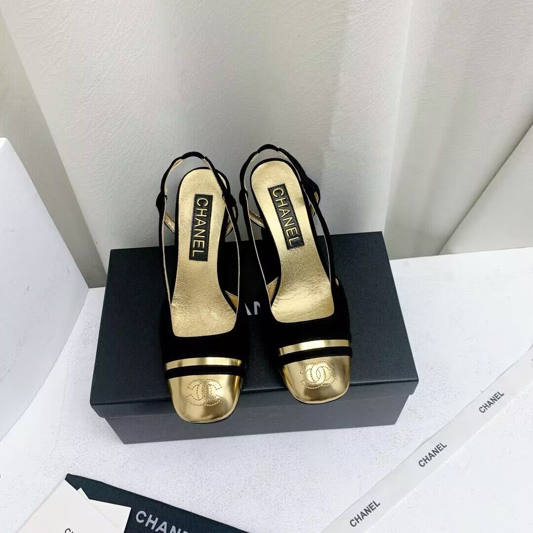 Chanel Shoes 35MM or 75MM Heels CH19032 Black&Gold Chanel Shoes 35MM or 75MM Heels CH19032 Black&Gold