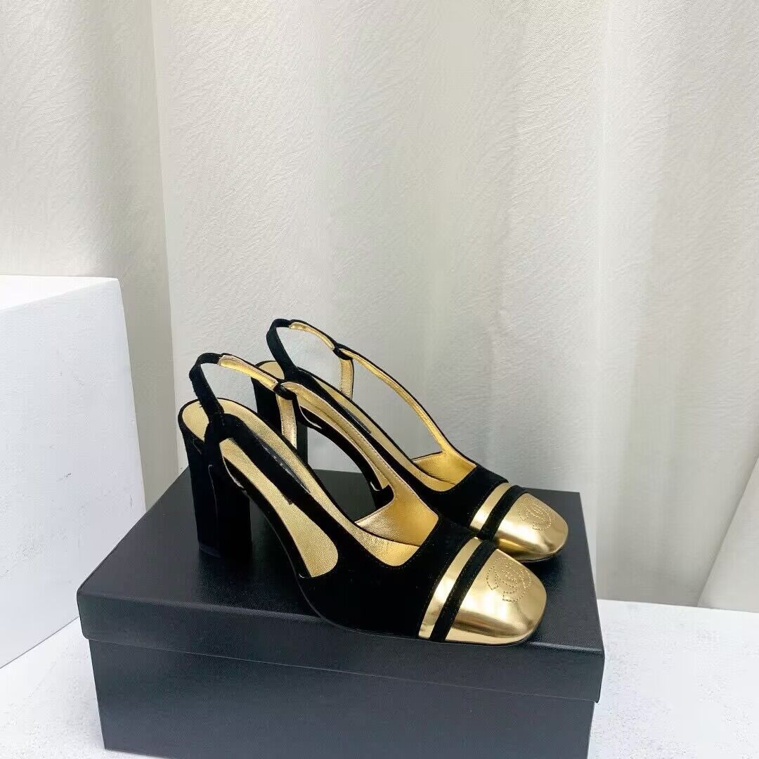 Chanel Shoes 35MM or 75MM Heels CH19032 Black&Gold Chanel Shoes 35MM or 75MM Heels CH19032 Black&Gold