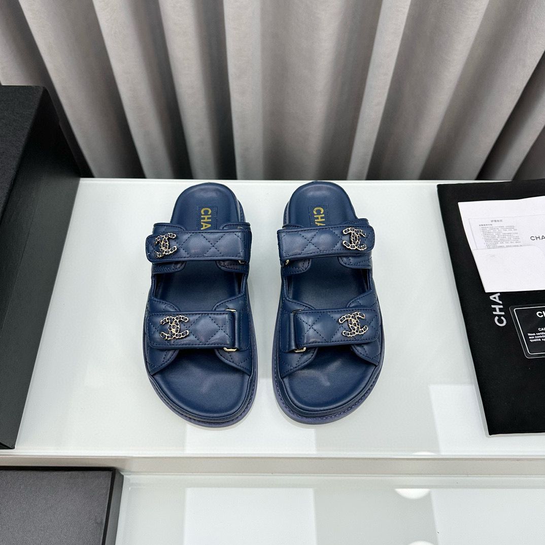 Chanel Original Leather Slipper Shoes HM30212 Dark Blue Chanel Original Leather Slipper Shoes HM30212 Dark Blue