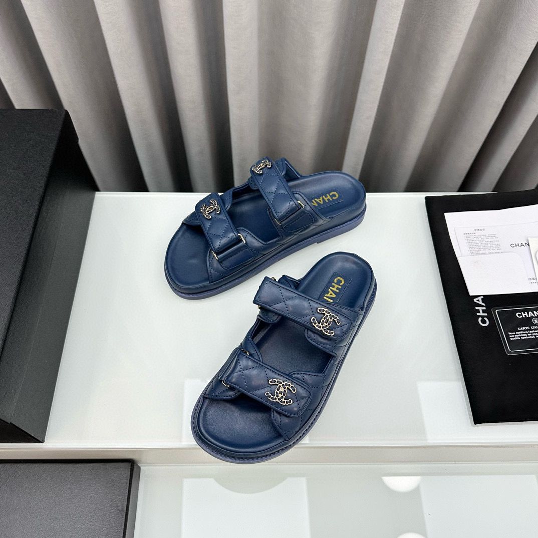 Chanel Original Leather Slipper Shoes HM30212 Dark Blue Chanel Original Leather Slipper Shoes HM30212 Dark Blue