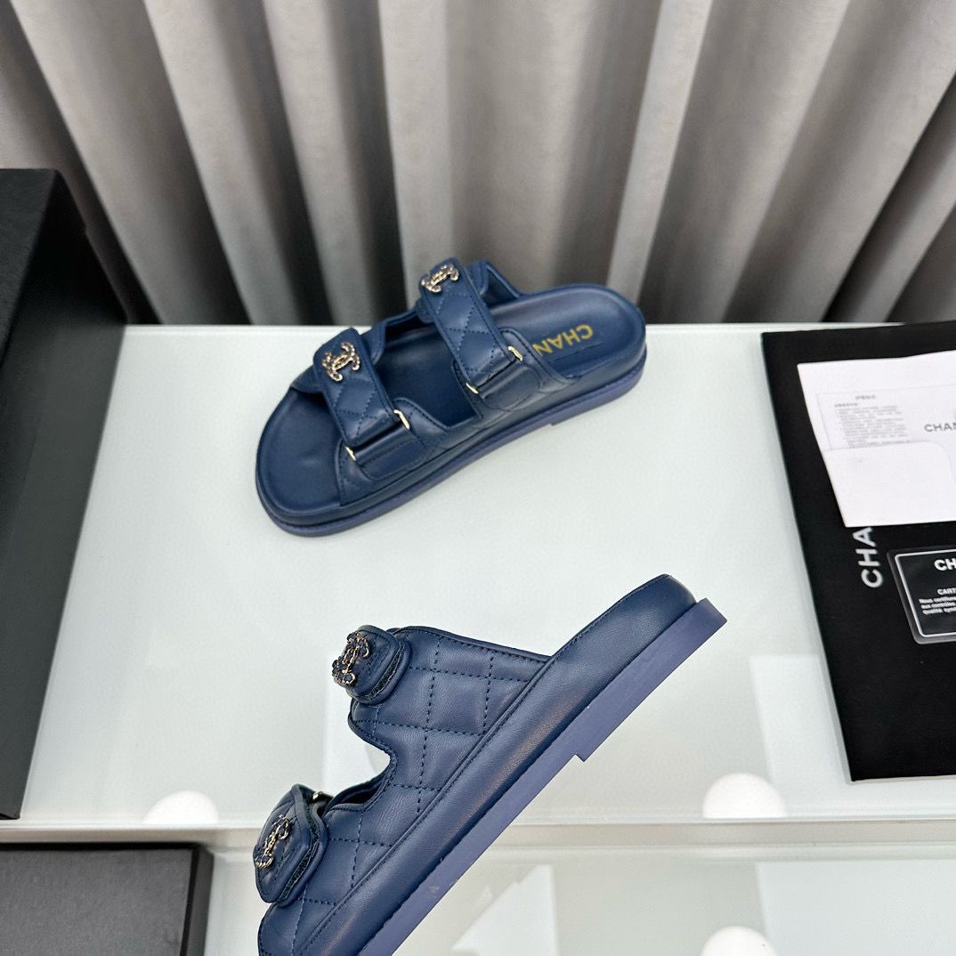 Chanel Original Leather Slipper Shoes HM30212 Dark Blue Chanel Original Leather Slipper Shoes HM30212 Dark Blue