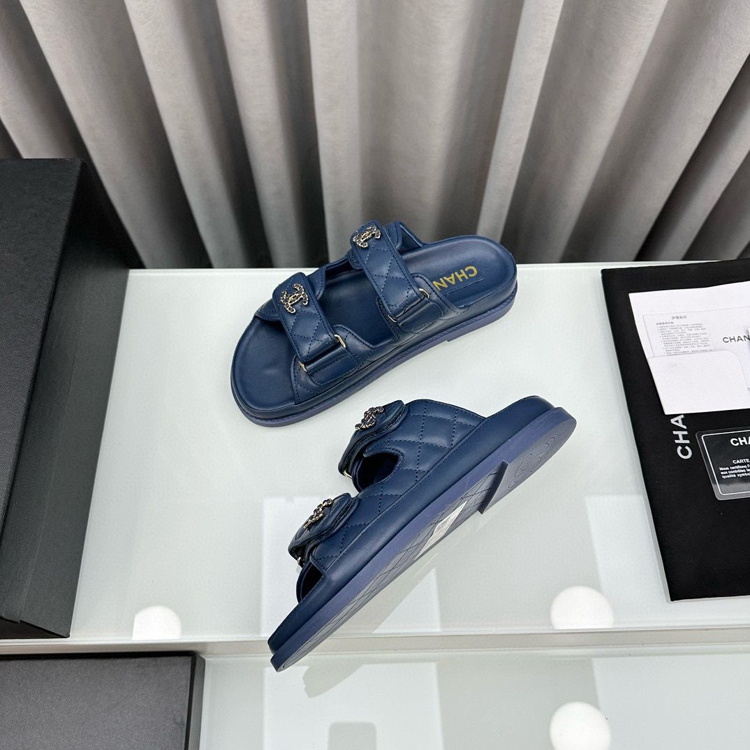 Chanel Original Leather Slipper Shoes HM30212 Dark Blue Chanel Original Leather Slipper Shoes HM30212 Dark Blue