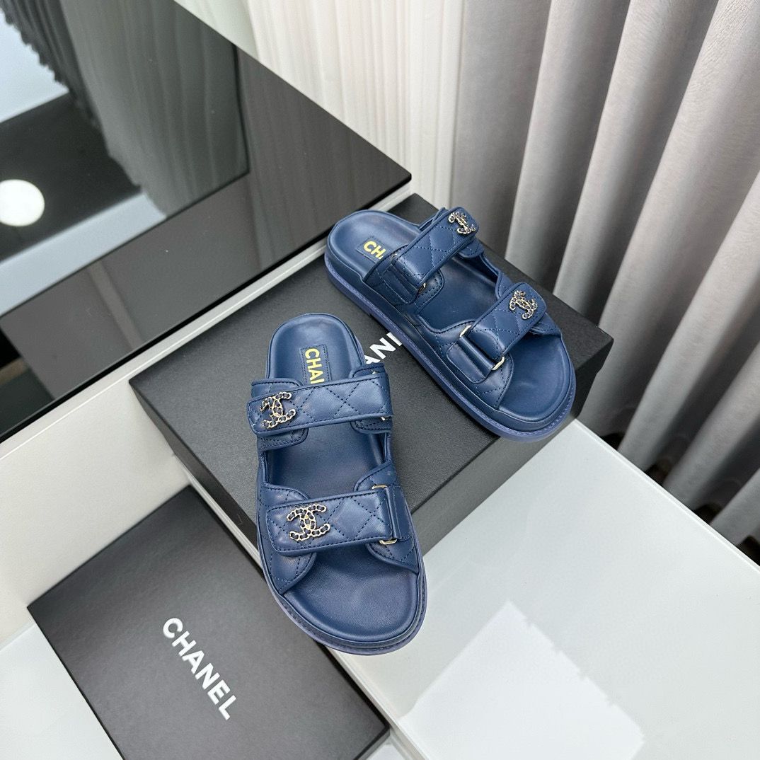 Chanel Original Leather Slipper Shoes HM30212 Dark Blue Chanel Original Leather Slipper Shoes HM30212 Dark Blue