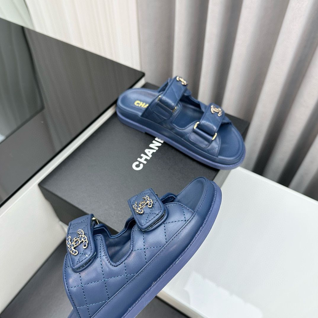 Chanel Original Leather Slipper Shoes HM30212 Dark Blue Chanel Original Leather Slipper Shoes HM30212 Dark Blue