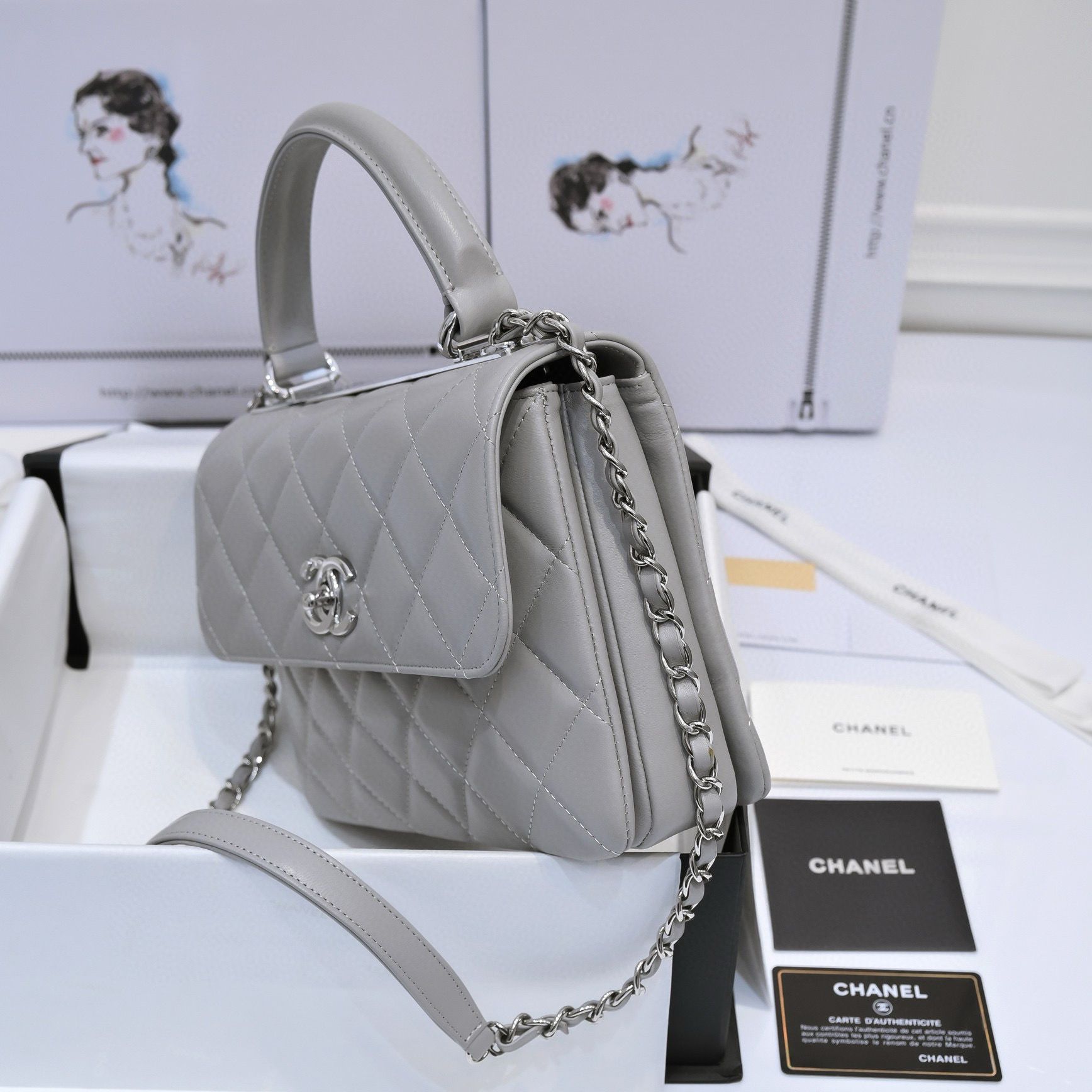 Chanel FLAP BAG WITH TOP HANDLE AS92236 gray Chanel FLAP BAG WITH TOP HANDLE AS92236 gray