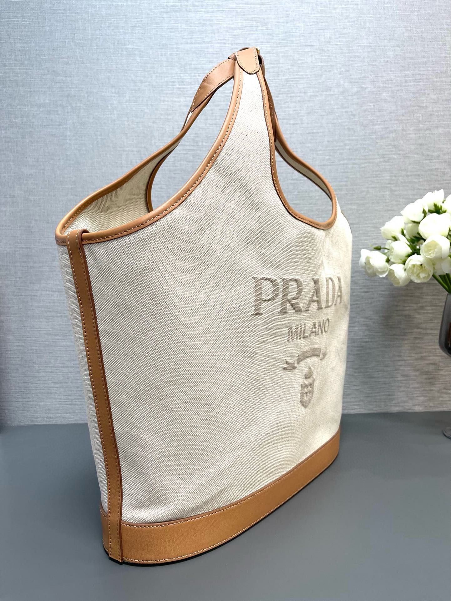 Prada Original Linen Canvas Shopping Bag 1BG472 Brown Prada Original Linen Canvas Shopping Bag 1BG472 Brown